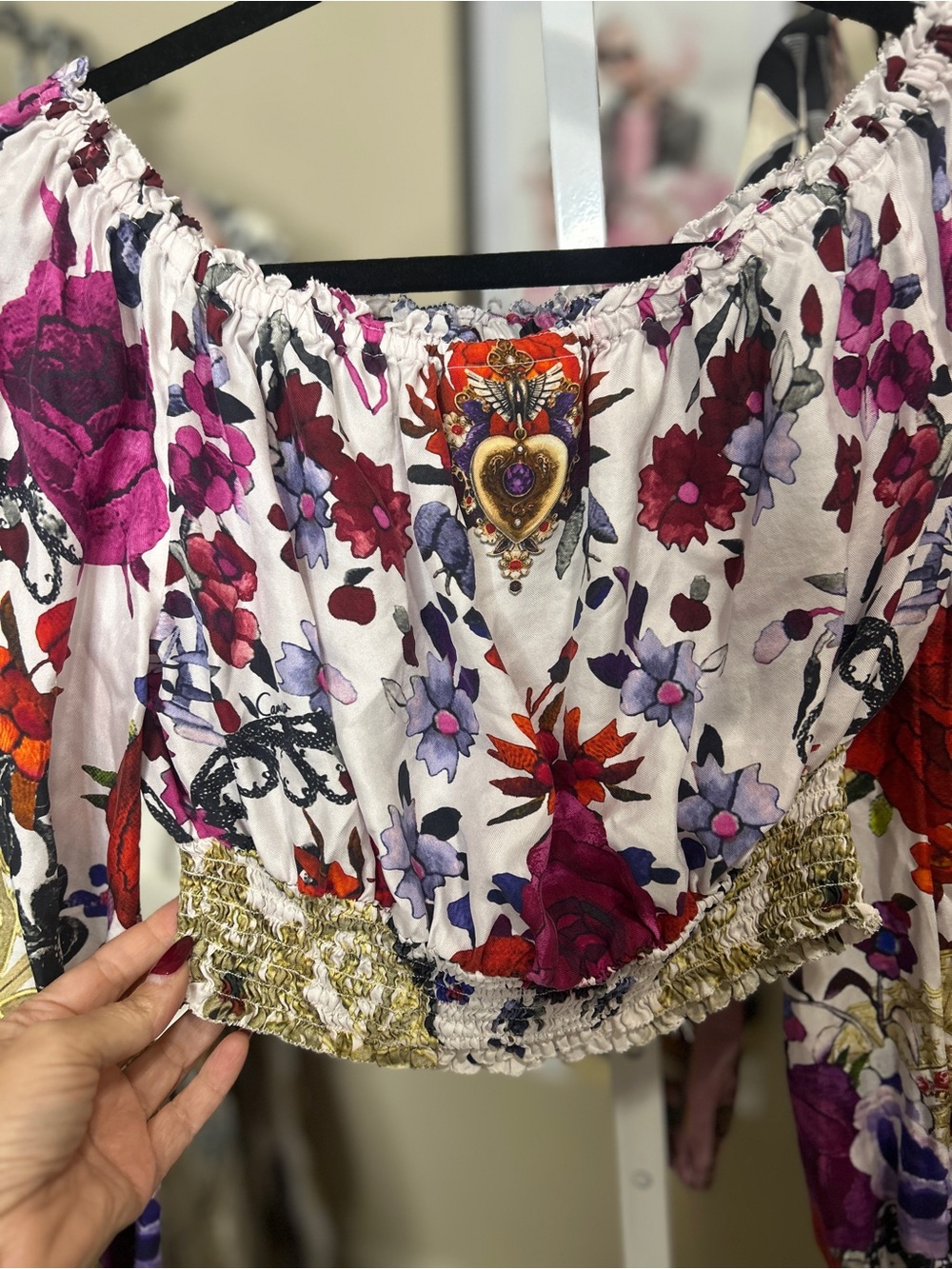 CAMILLA Floral Off the Shoulder Silk Blouse - Picture 3 of 9